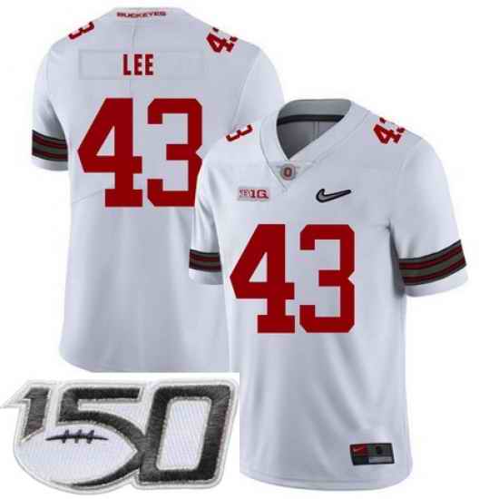 Ohio State Buckeyes 43 Darron Lee White Diamond Nike Logo College Football Stitched 150th Anniversary Patch Jersey